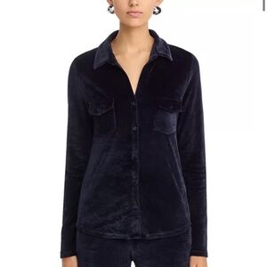 Majestic Filatures Velour Button Front Shirt size 2=small navy blue
